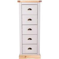 Cabinet Bits Bomporto 5 Drawer Narrow Chest of Drawers Brass Cup Handle in Light Grey