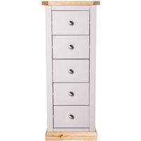Cabinet Bits Bomporto 5 Drawer Narrow Chest of Drawers Chrome Knob in Light Grey