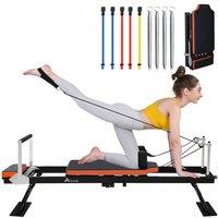 Alivio Foldable Pilates Reformer Machine with Adjustable Resistance for Home Gym 440 lbs in Black | Size: 1-2