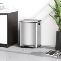 HOMCOM 2 x 20L Double Kitchen Bin, Pedal Bin Soft-Close Lid, Silver Tone