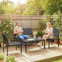 OUTSUNNY 4 Piece Garden Furniture Set, HDPE Metal Outdoor Sofa in Black