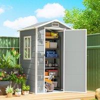 OUTSUNNY 4 x 3 ft Plastic Garden Shed, Storage Shed with Window Vent in Light Grey