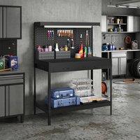 HOMCOM 110 cm Workbench with Pegboard & LED Light, 272 kg Load Capacity in Black