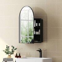 HOMCOM Bathroom Mirror Cabinet with Mirror Arched Wall Cabinet Black
