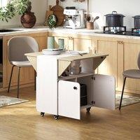 HOMCOM Folding Dining Table, Rolling Drop Leaf Table with Hidden Shelf in White