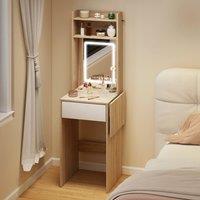 HOMCOM Compact Dressing Table with Lighted Mirror Open Shelves Drawer in Natural