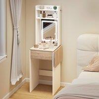 HOMCOM Compact Dressing Table with Lighted Mirror Open Shelves Drawer in White