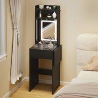 HOMCOM Compact Dressing Table with Lighted Mirror Open Shelves Drawer in Black