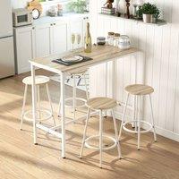 HOMCOM 5 Piece Bar Table & Stools Set with Metal Frame Natural Wood | Size: 1m x 2m