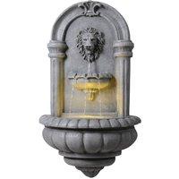 Teamson Home Lion Head Wall-Mounted Garden Fountain LED Lighting, Natural Stone in Grey