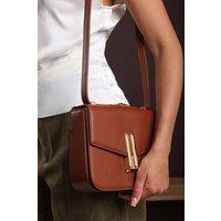 Where's That From Women's 'Delrio' Gold Clasp Cross Body Tofu Bag in Dark Brown