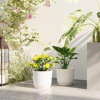 OUTSUNNY Set of 2 Round Plant Pots Outdoor 22cm for Garden, White