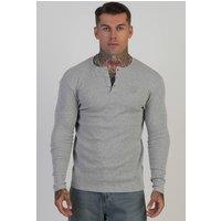 SikSilk Men's Henley T-Shirt in Grey | Size: Large