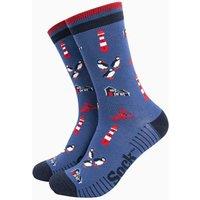 Sock Talk Men's Lighthouse & Puffins Bamboo Socks in Blue | Size: 7-11