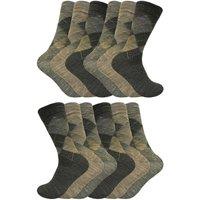 Sock Snob Men's 12 Pair Soft Lambswool Honeycomb Top Argyle Patterned Socks in Brown | Size: 6-11