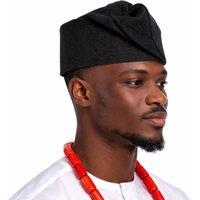 JTAPHRIQUE Men's Authentic Traditional Yoruba Asooke Hat for Men in Black | Size: 23 inches