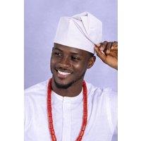 JTAPHRIQUE Men's Authentic Traditional Yoruba Asooke Hat for Men in White | Size: 23 inches