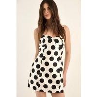 NastyGal Women's Polka Dot Structured Satin Strappy Mini Dress in Mono | Size: 6