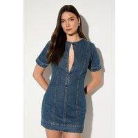 MissPap Women's Keyhole Detail Fitted Mini T-Shirt Denim Dress in Vintage Blue | Size: 6