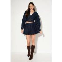 MissPap Women's Pleated Detail Denim Wrap Skirt Co-ord in Indigo | Size: 10