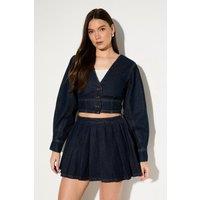 MissPap Women's Balloon Sleeve Denim Shirt Co-Ord in Indigo | Size: 10