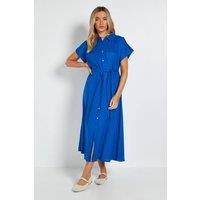 Dorothy Perkins Women's Button Up Belted Roll Sleeve Shirt Dress in Cobalt | Size: 14