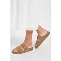 Dorothy Perkins Women's Fisher Faux Suede Double Buckle Footbed Flat Sandals in Tan | Size: 6