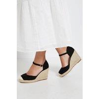 Dorothy Perkins Women's Jillie Faux Suede Closed Toe High Espadrille Wedges in Natural Black | Size: 5
