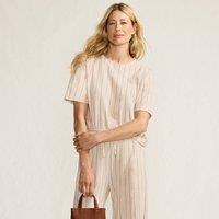 Lands' End Women's Cotton/Linen Crew Neck Short Sleeve Top in Ivory | Size: 14-16
