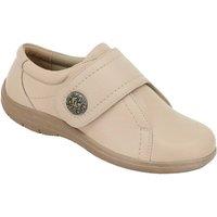 Amber Women's Extra Wide EEE Fit Leather Shoe with Touch Fasten & Button in Off-White | Size: 4