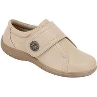 Amber Women's Extra Wide EEE Fit Leather Shoe with Touch Fasten & Button in Off-White | Size: 7