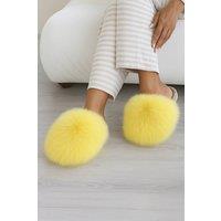 AJVANI Women's Slip On Mule Fluffy Indoor Slippers in Yellow | Size: Small
