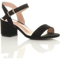 AJVANI Women's Mid Block Heel Ankle Strap Faux Suede Heeled Sandals in Black | Size: 3