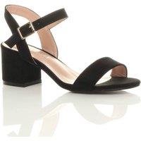 AJVANI Women's Mid Block Heel Ankle Strap Faux Suede Heeled Sandals in Black | Size: 4