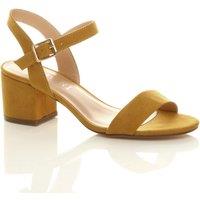 AJVANI Women's Mid Block Heel Ankle Strap Faux Suede Heeled Sandals in Mustard | Size: 7