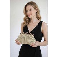 SVNX Women's Glitter Metallic Fibre Clutch Bag in Gold