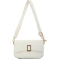 JFY Women's Rectangular Gold-Toned Buckle Cross Body Bag in White