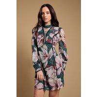 Oasis Women's Lace Up High Neck Long Sleeve Mini Dress | Size: 8