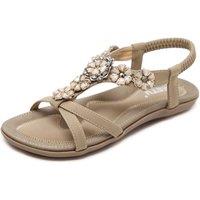 MODISHION Women's Boho Casual Flat Sandals in Beige | Size: 7