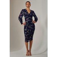 Jolie Moi Women's Mesh Long Sleeve Ruched Bodycon Dress | Size: 16