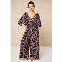 Sarta Women's Pineapple Print V Neck Jumpsuit in Black/Multi | Size: Small