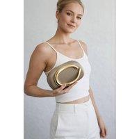 SVNX Women's Oval Satin Hard Case Clutch Bag In Muted Gold