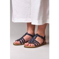 Moshulu Women's 'Saltern' Strappy leather t-bar sandals in Indigo | Size: 6