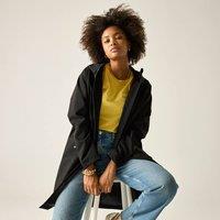 Regatta Women's Levita Longline Hooded Waterproof Jacket in Jet Black | Size: 14