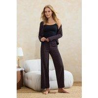 WOVCOR Women's Ribbon Print 3-Piece Cami Cardigan & Trouser Pyjama Set | Size: Small