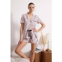 WOVCOR Women's Love Slogan Print Revere Collar Short Sleeve Cotton Pyjama Set | Size: XS