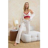WOVCOR Women's Floral Print Lace Trim Cotton Ribbed 3-Piece Pyjama Set | Size: Medium