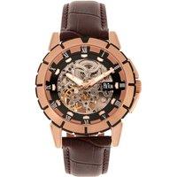 Reign Men's Philippe Automatic Skeleton Leather-Band Watch in Rose Gold