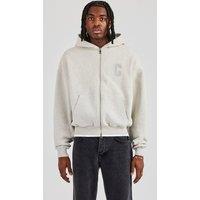 Cernucci Men's Embroidered C Boxy Zip Through Hoodie - Ash Grey | Size: Small