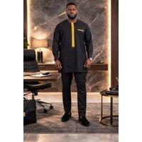 JTAPHRIQUE Men's Men's Black African Traditional 2-Piece Suit | Size: Medium